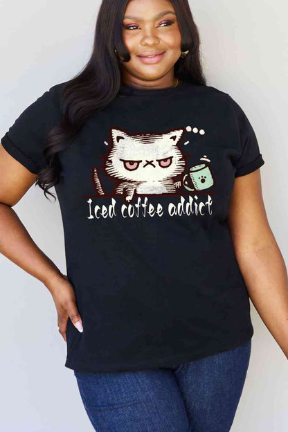 Camiseta de algodón con estampado ICED COFFEE ADDICT de tamaño completo de Simply Love