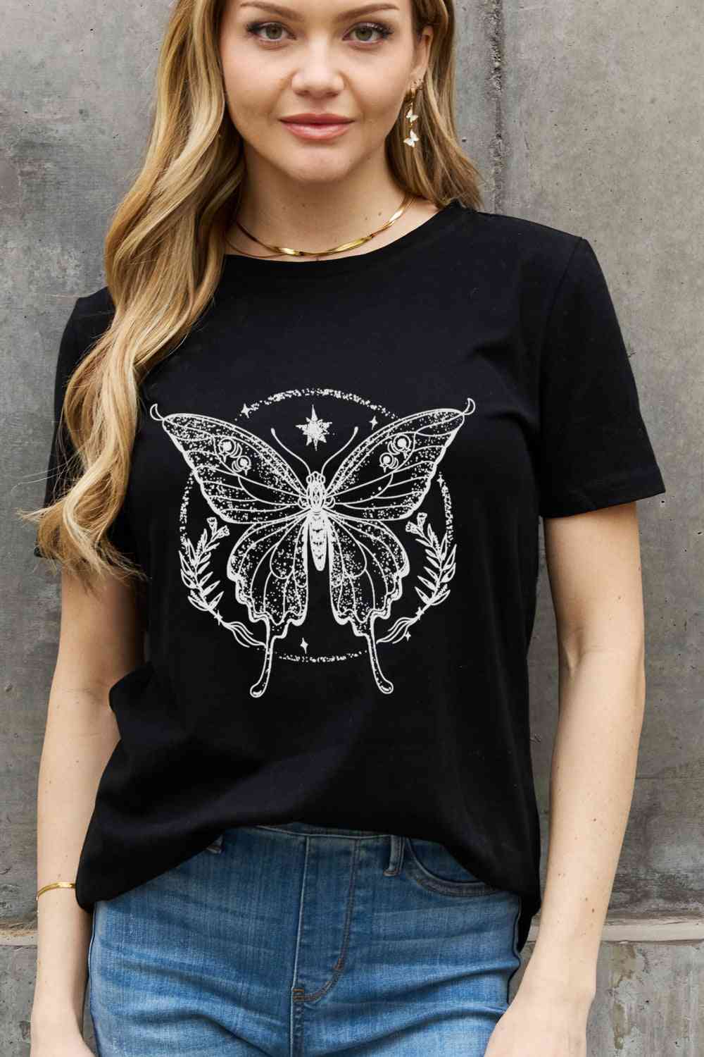 Simply Love Simply Love T-shirt en coton avec motif papillon pleine taille