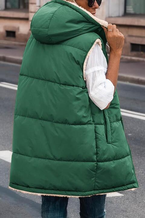 Gilet long à capuche zippé