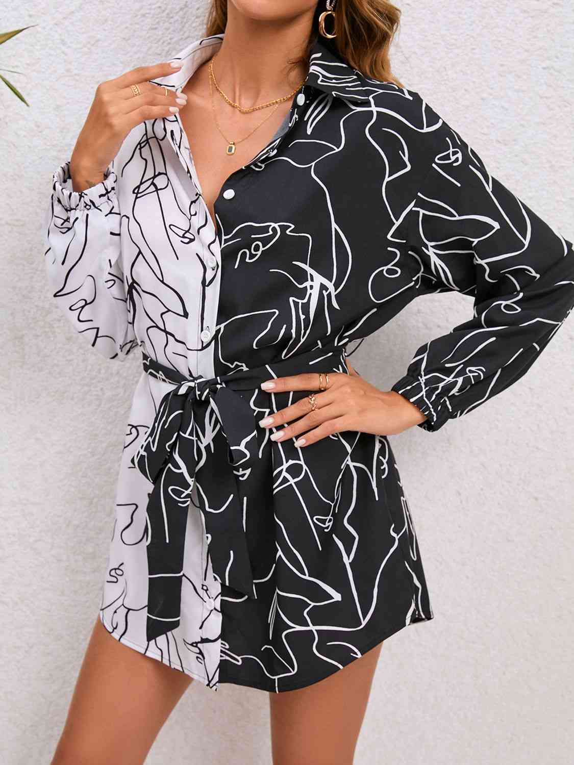 Robe chemise imprimée à nouer à la taille