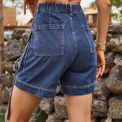 Short cargo en jean taille haute