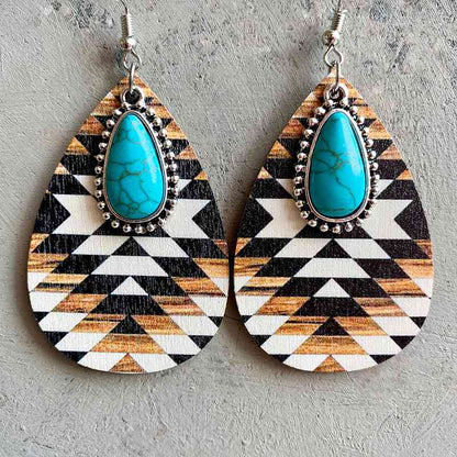 Boucles d'oreilles pendantes en bois en forme de larme turquoise