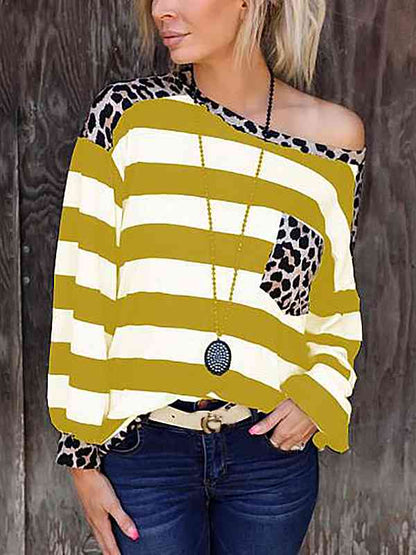 Striped Leopard Long Sleeves Top