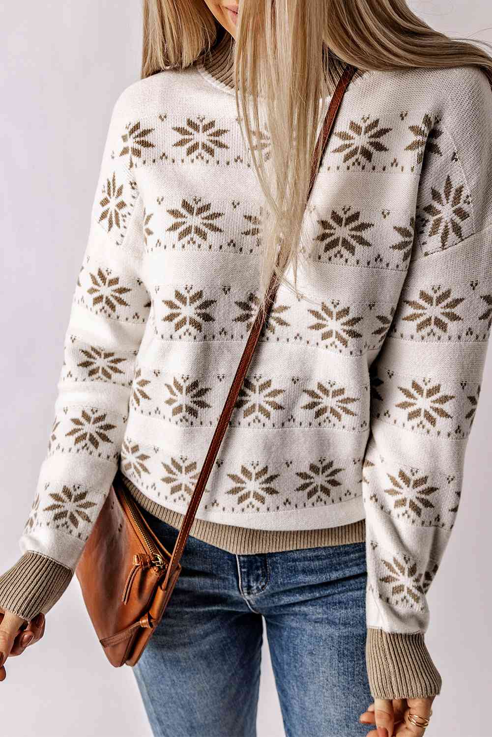 Patterned Ribbed Trim Sweater