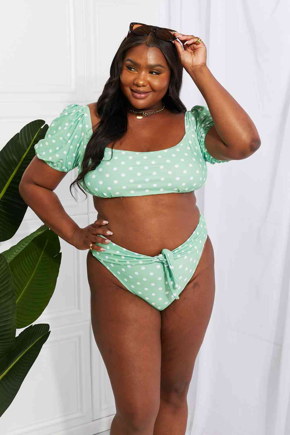 Marina West Swim Vacay Ready - Bikini à manches bouffantes en feuille de gomme