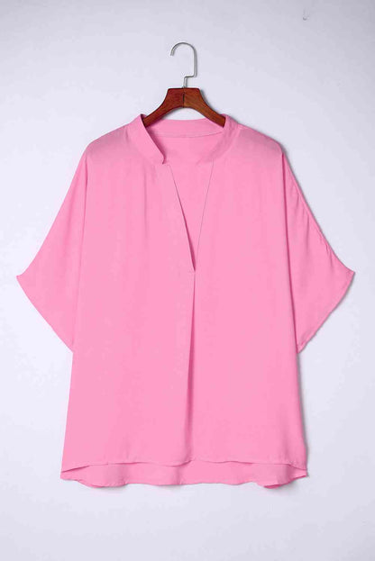 Plus Size Notched Neck Half Sleeve Blouse