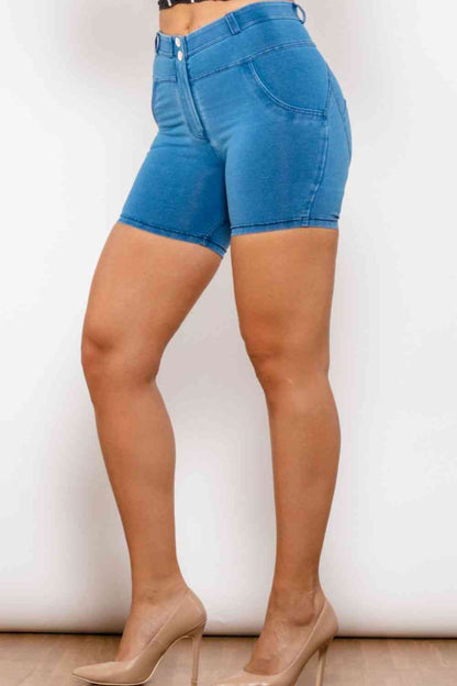 Short en jean skinny boutonné pleine taille