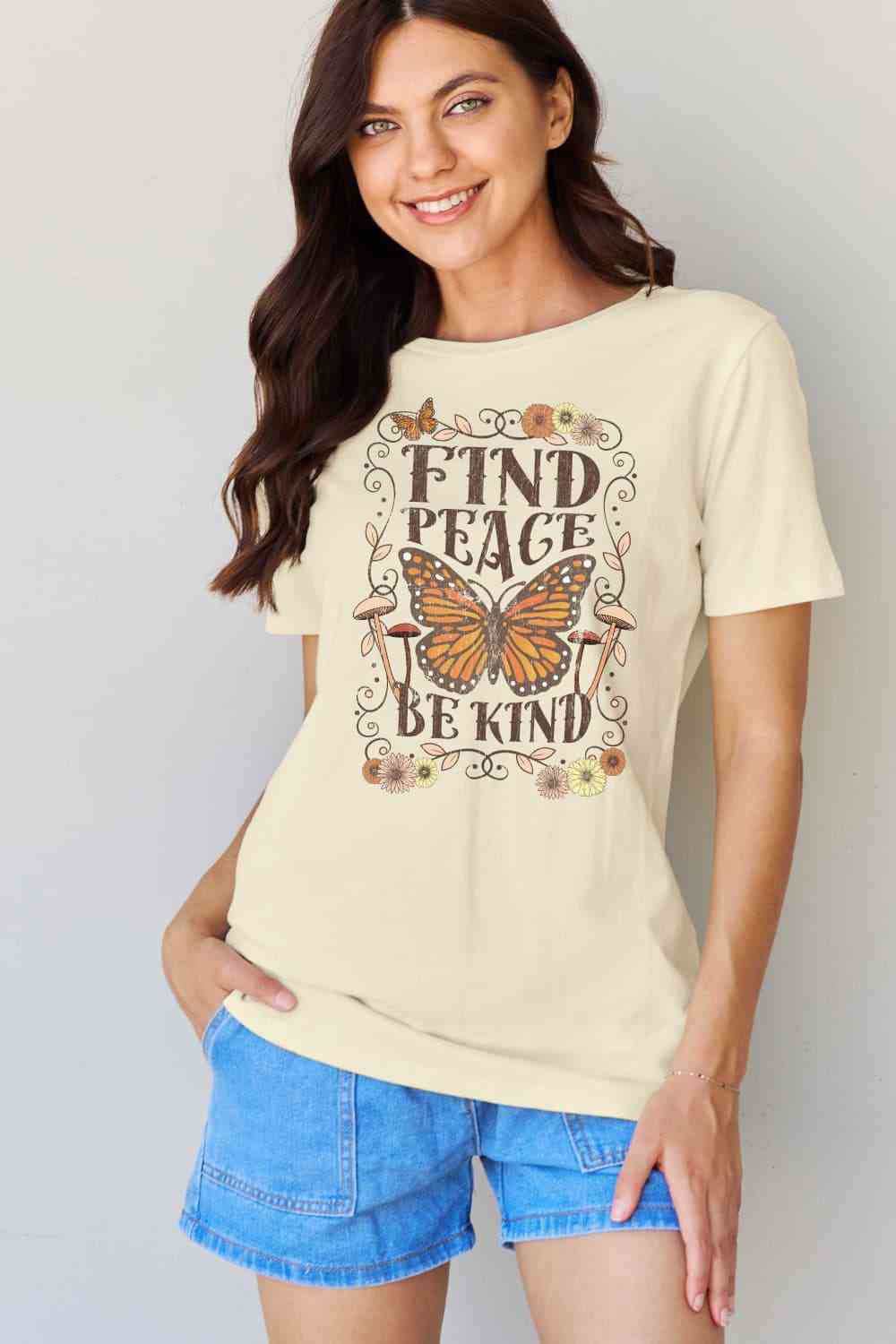 Camiseta de algodón con estampado de talla grande FIND PEACE BE KIND de Simply Love