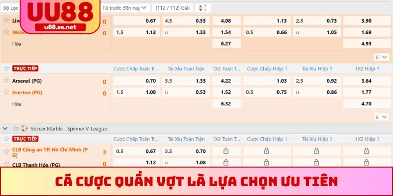 Cá cược quần vợt là lựa chọn ưu tiên