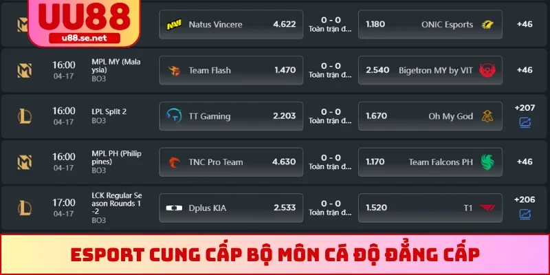 Esport cung cấp bộ môn cá độ đẳng cấp