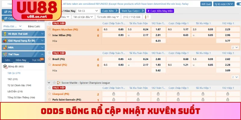 Odds bóng rổ cập nhật xuyên suốt