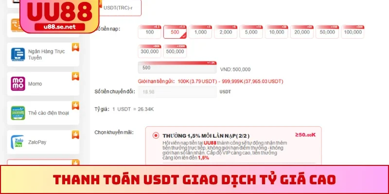 Thanh toán USDT giao dịch tỷ giá cao